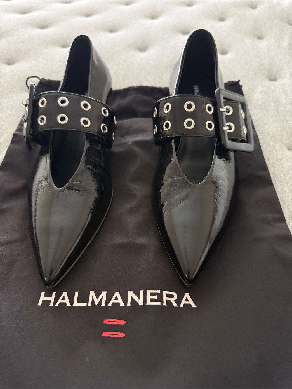 Black Patent Pointed Mary Jane Flat Brand New Halmanera - Picture 2 of 5